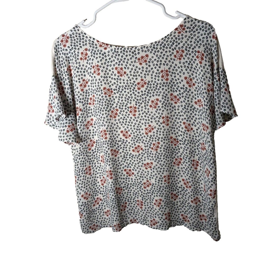 Loft Blouse Women's Medium Short Sleeve Round Neck Printed Top Shirt Casual